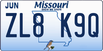 MO license plate ZL8K9Q