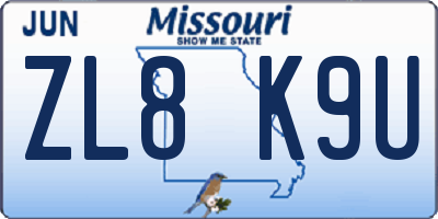 MO license plate ZL8K9U