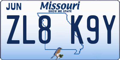 MO license plate ZL8K9Y