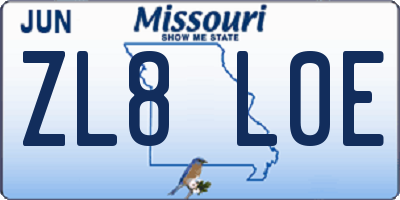 MO license plate ZL8L0E