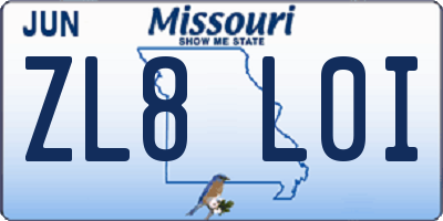 MO license plate ZL8L0I