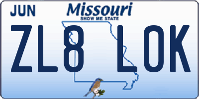 MO license plate ZL8L0K