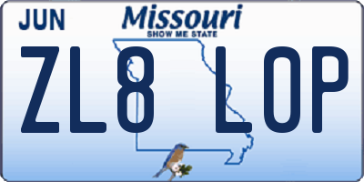 MO license plate ZL8L0P