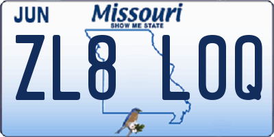 MO license plate ZL8L0Q