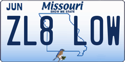 MO license plate ZL8L0W