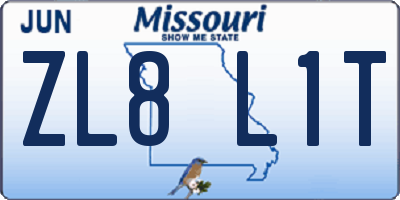 MO license plate ZL8L1T