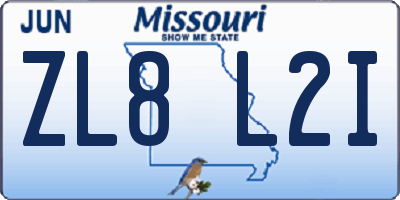 MO license plate ZL8L2I
