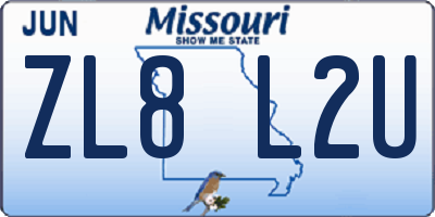 MO license plate ZL8L2U