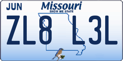 MO license plate ZL8L3L