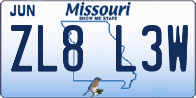 MO license plate ZL8L3W