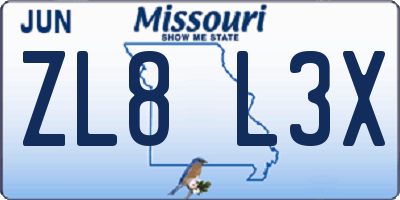 MO license plate ZL8L3X