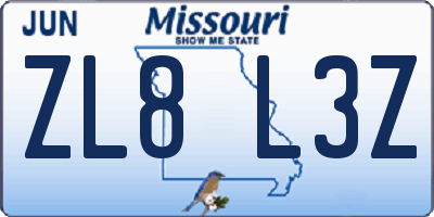 MO license plate ZL8L3Z