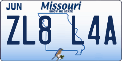 MO license plate ZL8L4A