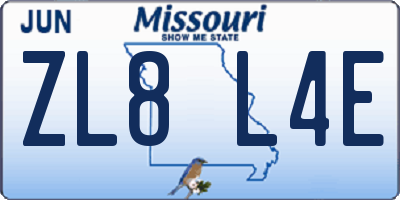 MO license plate ZL8L4E