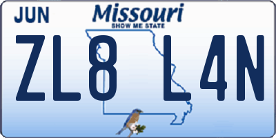MO license plate ZL8L4N