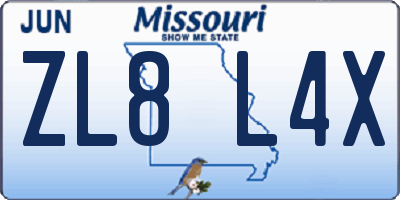 MO license plate ZL8L4X
