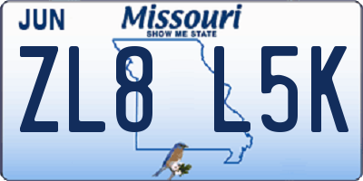 MO license plate ZL8L5K