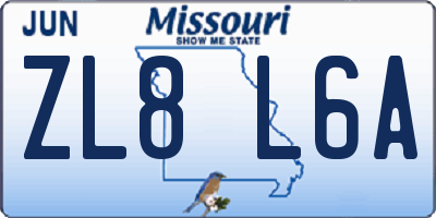 MO license plate ZL8L6A