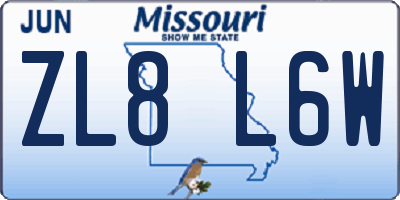 MO license plate ZL8L6W