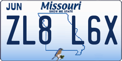 MO license plate ZL8L6X