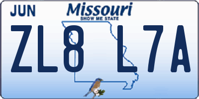 MO license plate ZL8L7A