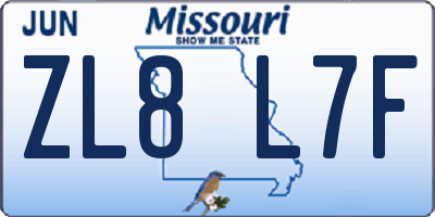 MO license plate ZL8L7F
