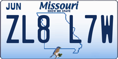 MO license plate ZL8L7W