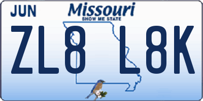 MO license plate ZL8L8K