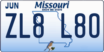 MO license plate ZL8L8O