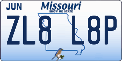 MO license plate ZL8L8P
