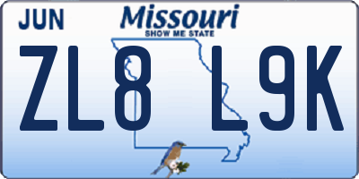 MO license plate ZL8L9K