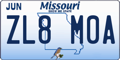 MO license plate ZL8M0A