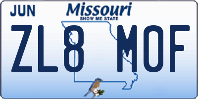 MO license plate ZL8M0F