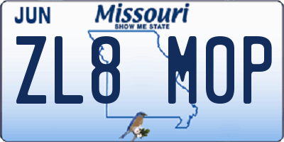 MO license plate ZL8M0P