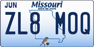 MO license plate ZL8M0Q