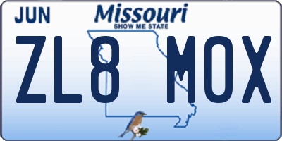 MO license plate ZL8M0X