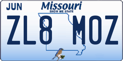 MO license plate ZL8M0Z