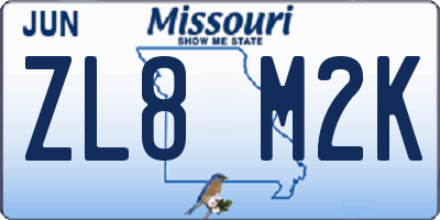 MO license plate ZL8M2K