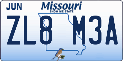 MO license plate ZL8M3A