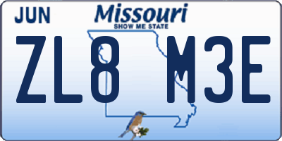 MO license plate ZL8M3E