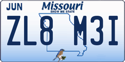 MO license plate ZL8M3I