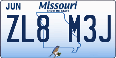 MO license plate ZL8M3J