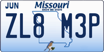 MO license plate ZL8M3P