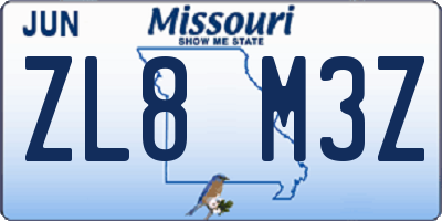 MO license plate ZL8M3Z