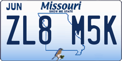 MO license plate ZL8M5K