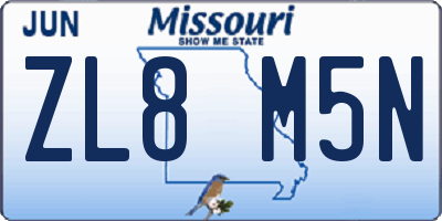 MO license plate ZL8M5N