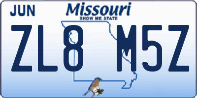 MO license plate ZL8M5Z