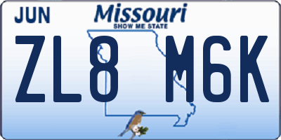 MO license plate ZL8M6K