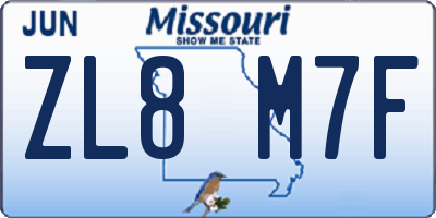 MO license plate ZL8M7F
