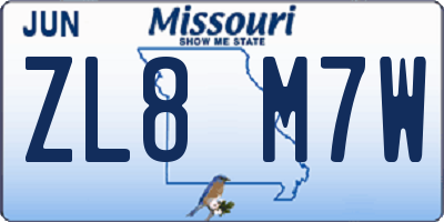 MO license plate ZL8M7W